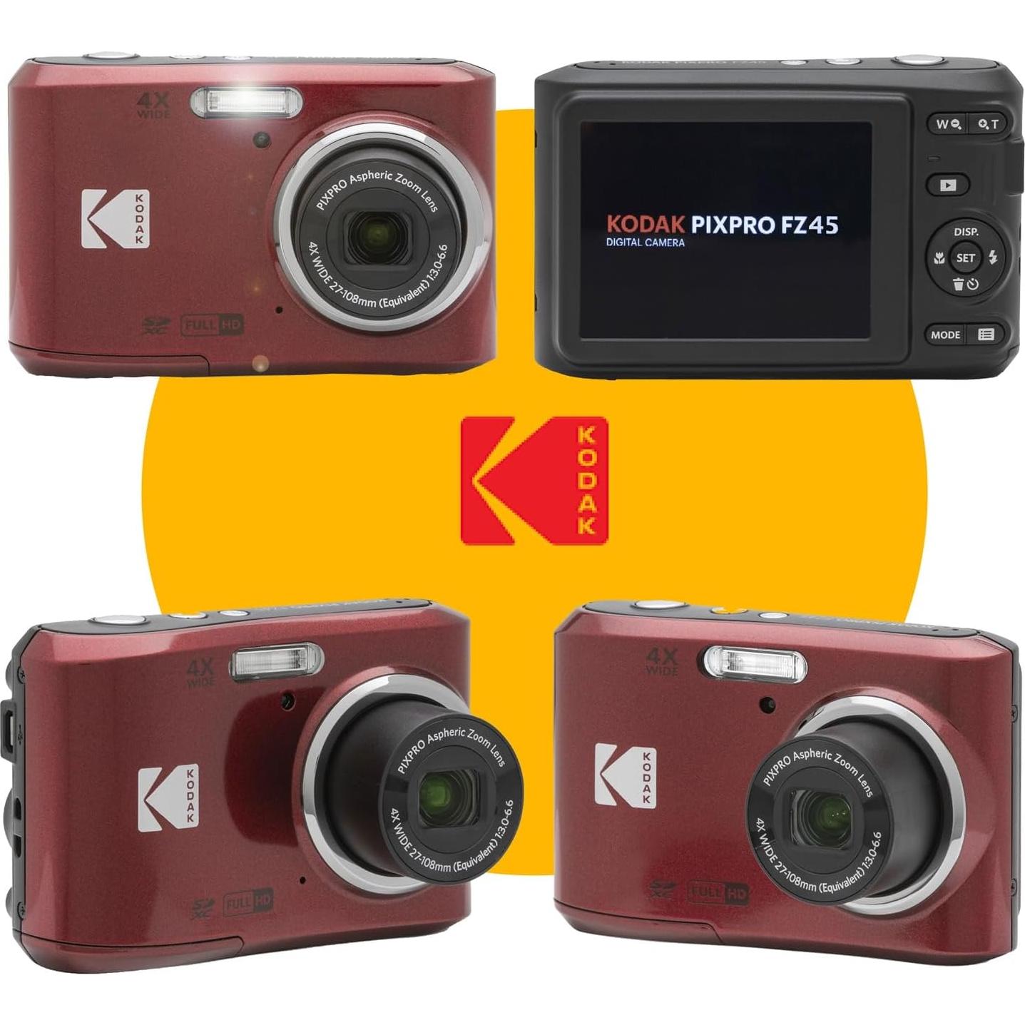 Cámara Digital Kodak PIXPRO FZ45 Roja + Funda + Tarjeta 128GB