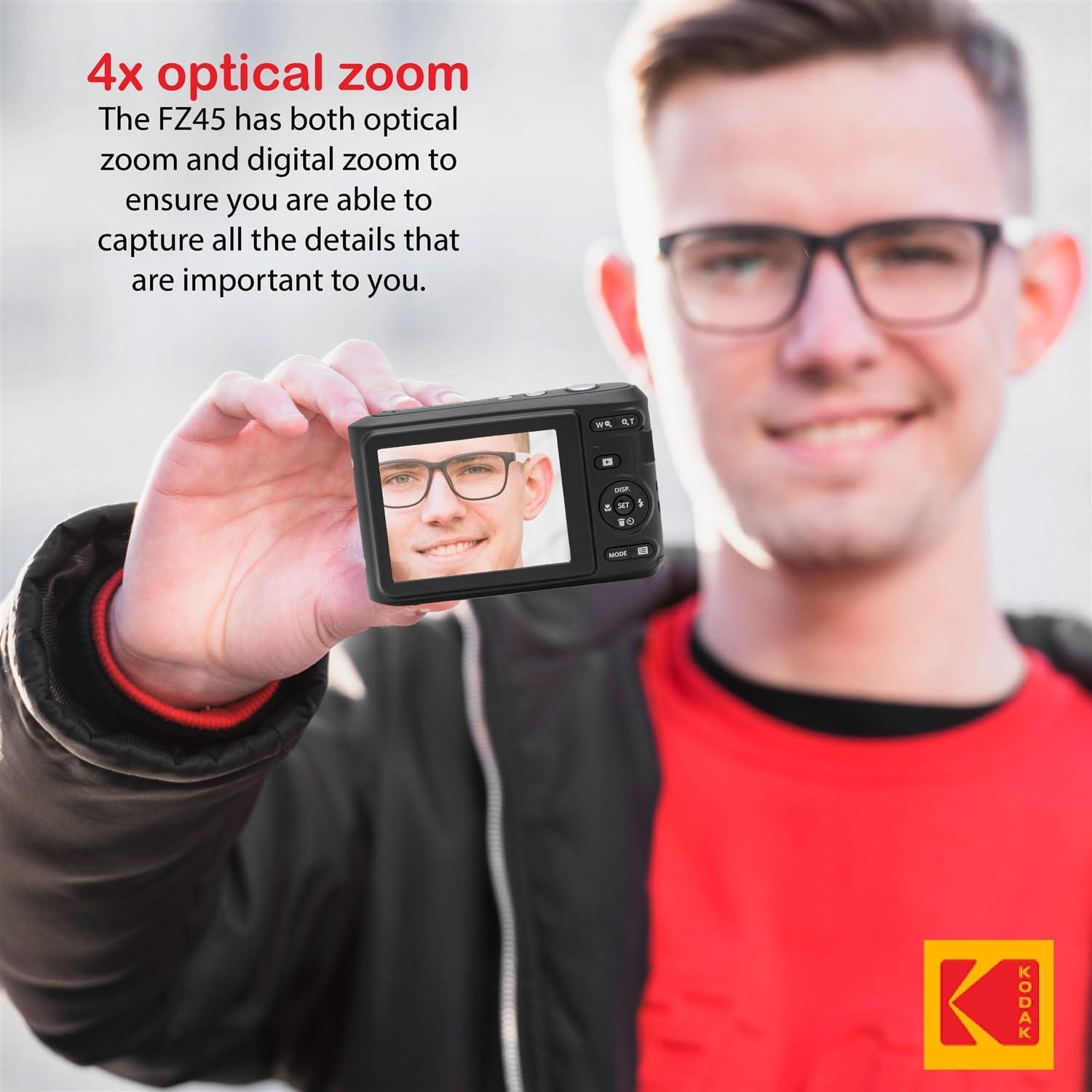 Cámara Digital Kodak PIXPRO FZ45 Roja + Funda + Tarjeta 128GB