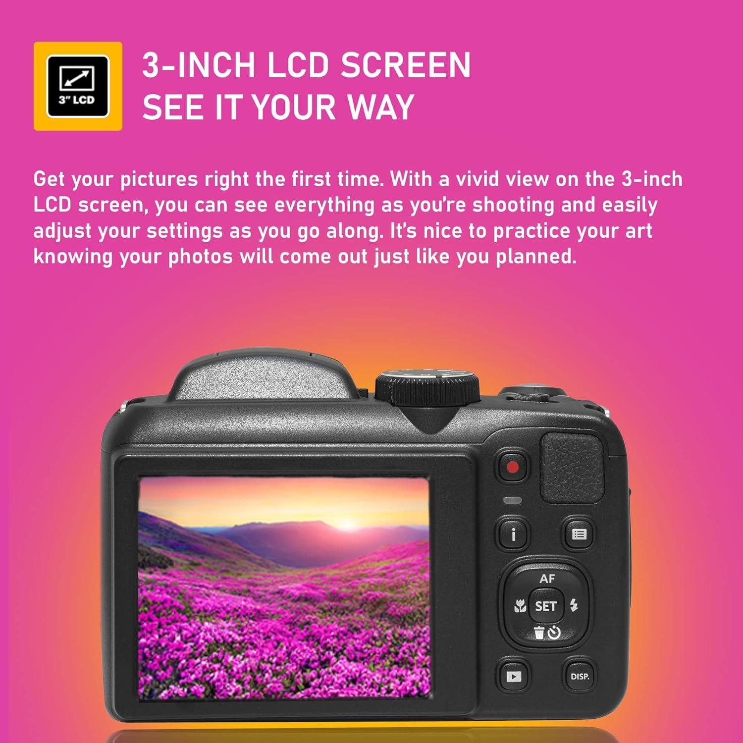 Cámara Digital Kodak PIXPRO AZ255 16MP Zoom 25x Rojo + Accesorios