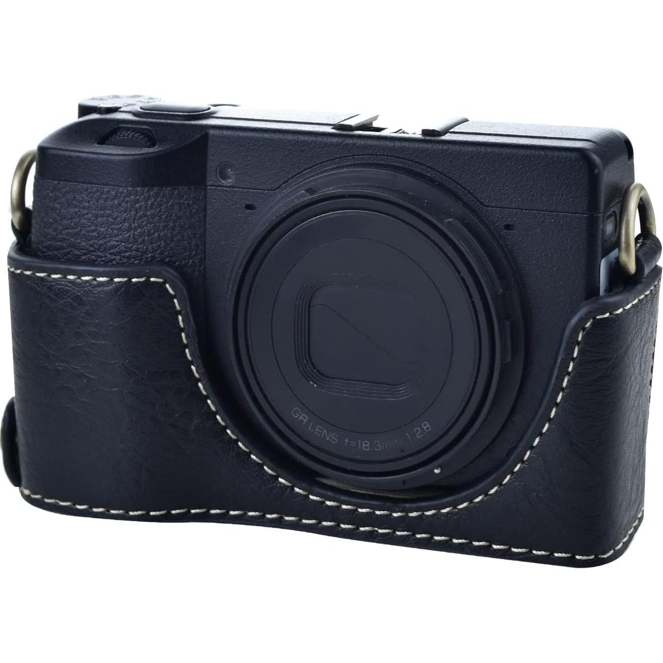 Funda de cámara de cuero PU Rieibi para Ricoh GR III/GR IIIx - Negro