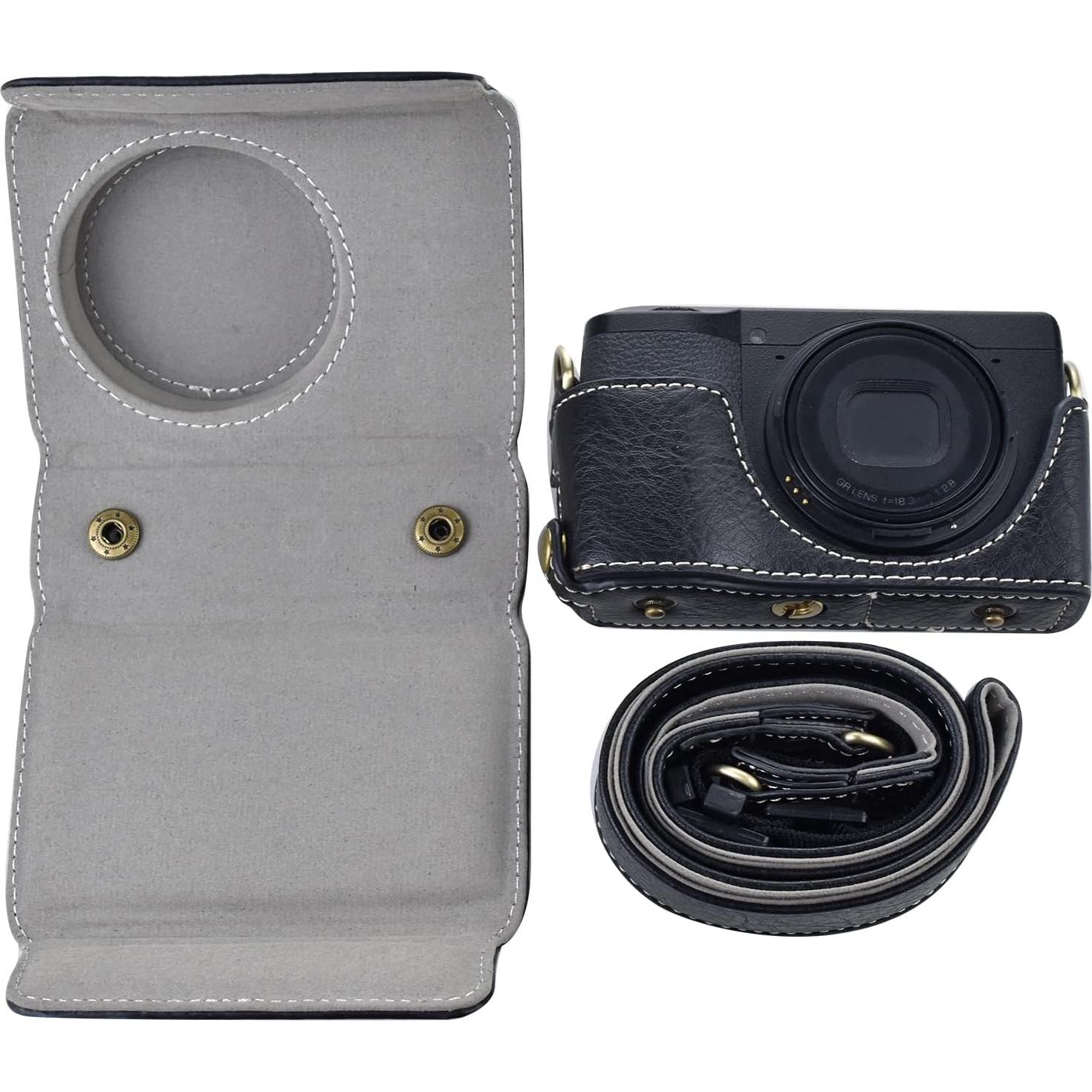 Funda de cámara de cuero PU Rieibi para Ricoh GR III/GR IIIx - Negro
