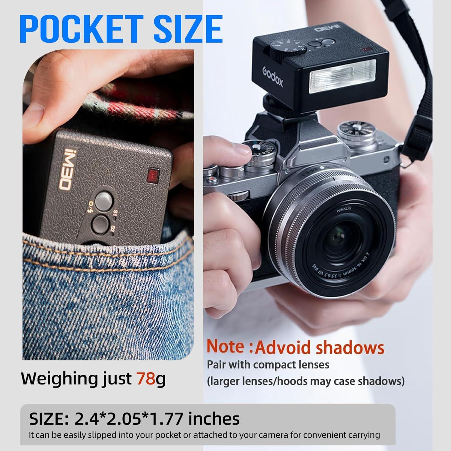 Flash Godox iM30 Mini Speedlite para Cámaras Sony, Canon, Nikon