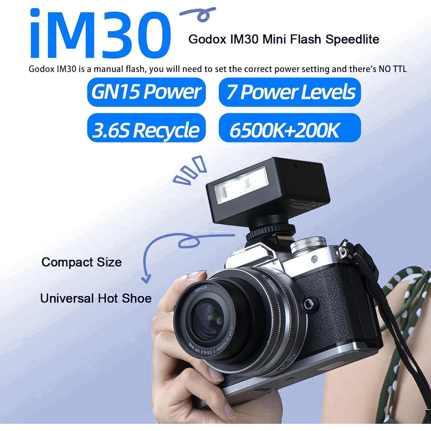 Flash Godox iM30 Mini Speedlite para Cámaras Sony, Canon, Nikon