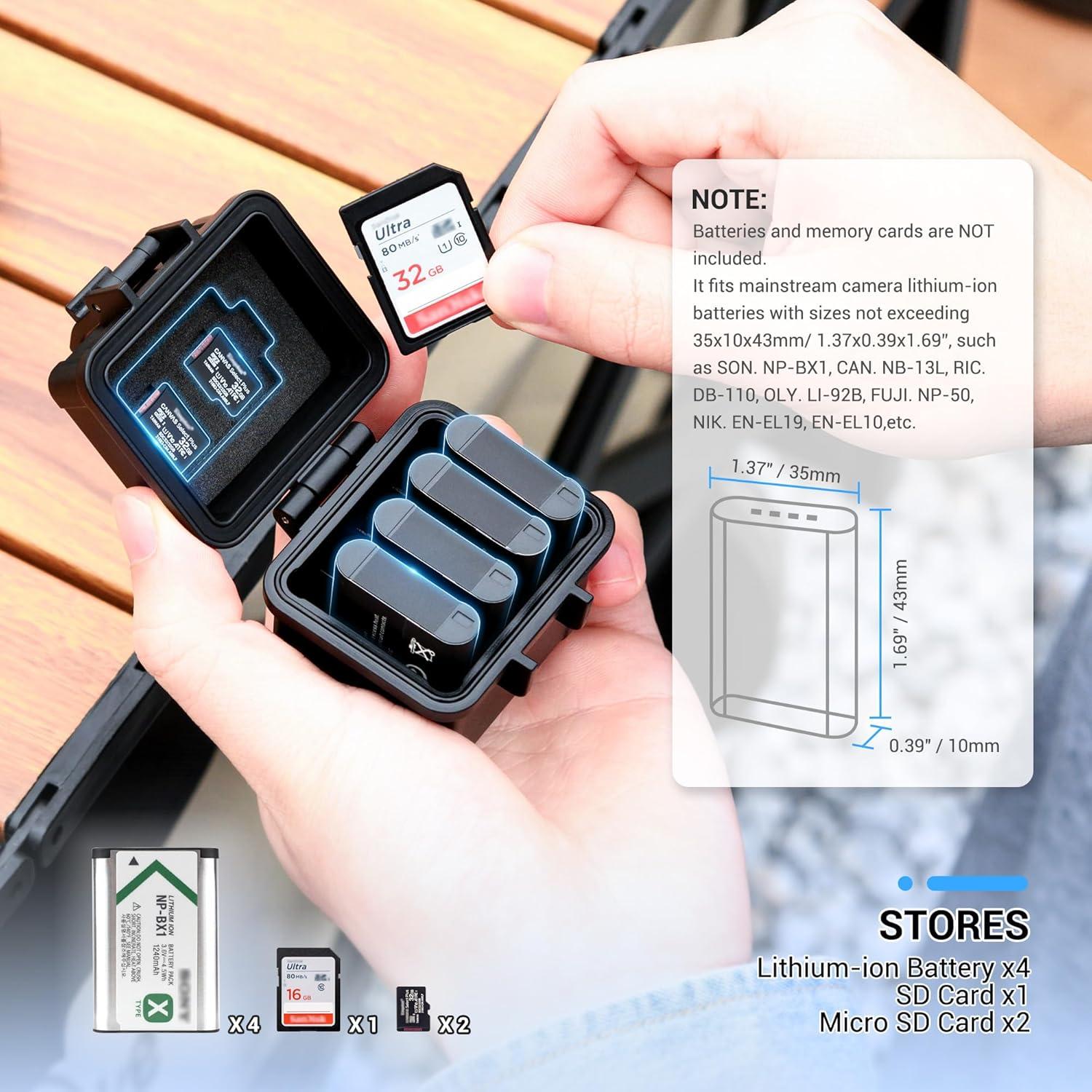 Estuche JJC para 4 Baterías de Cámara y Tarjetas de Memoria