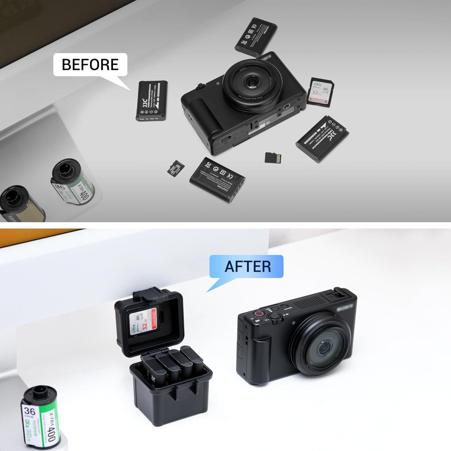 Estuche JJC para 4 Baterías de Cámara y Tarjetas de Memoria