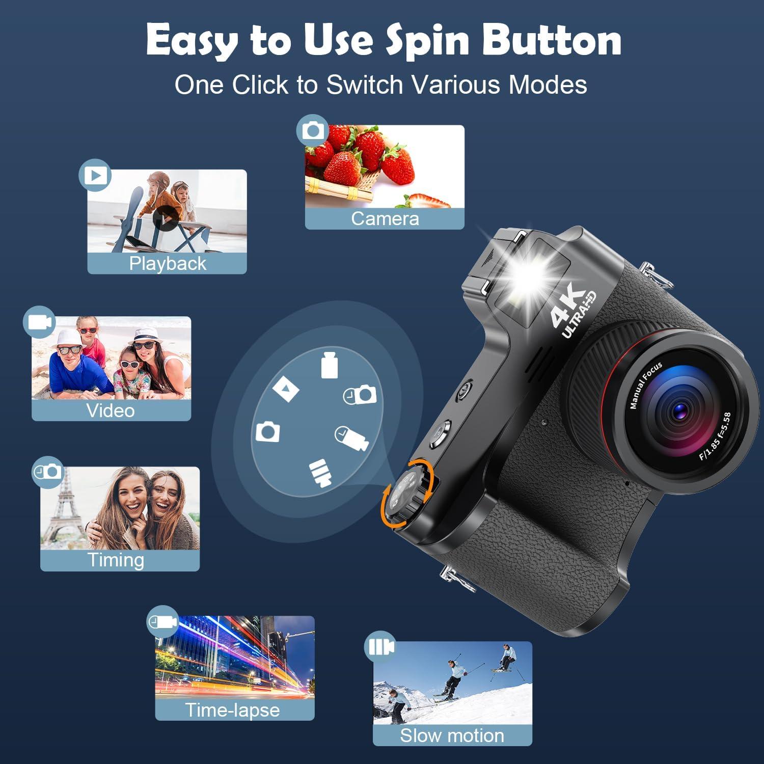 Cámara Digital 4K Rumyums 48MP con Pantalla de 3" y Zoom 18x