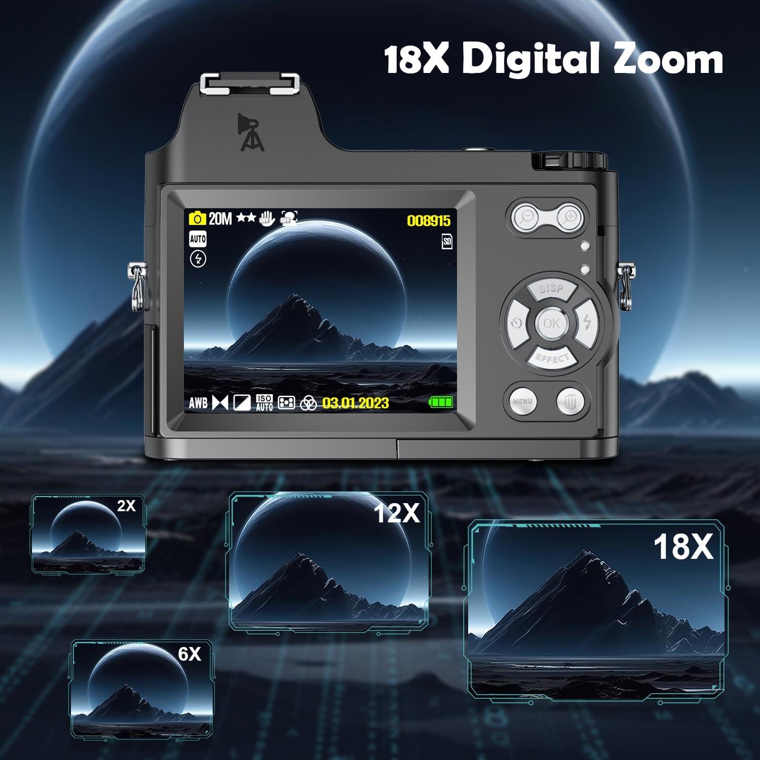 Cámara Digital 4K Rumyums 48MP con Pantalla de 3" y Zoom 18x