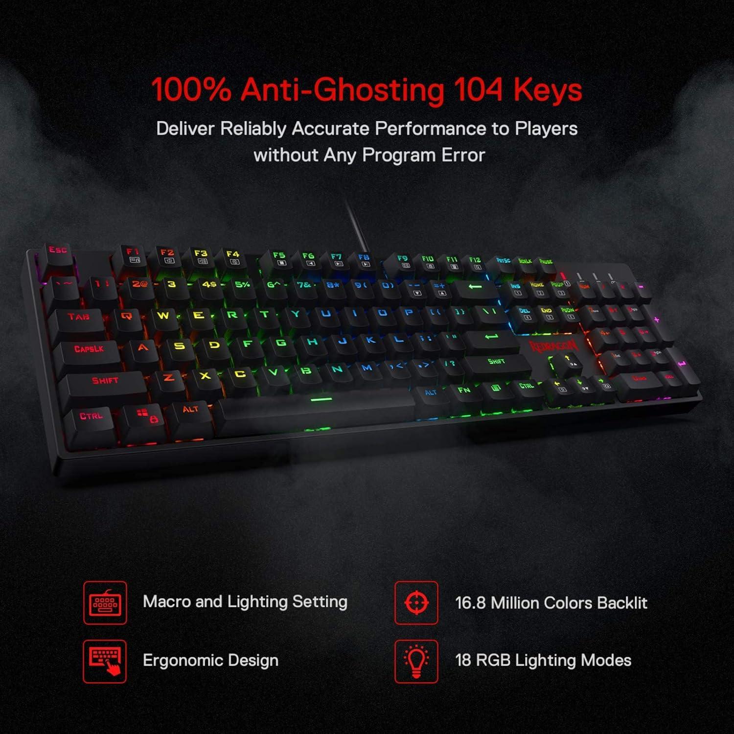 Teclado Mecánico Redragon K582 RGB 104 Teclas Anti-Ghosting