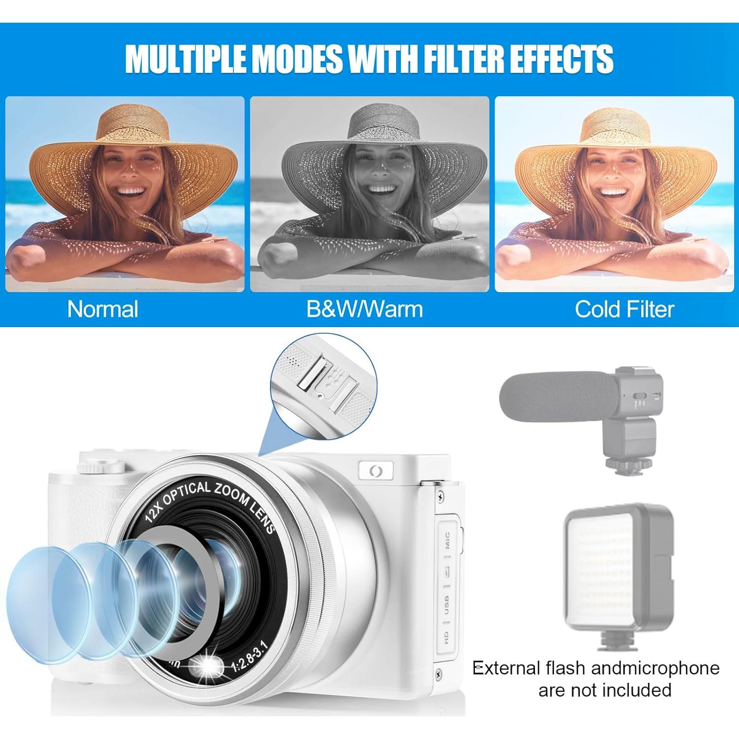 Cámara Digital 4K OIEXI W6 64MP Zoom Óptico 12X Autofocus