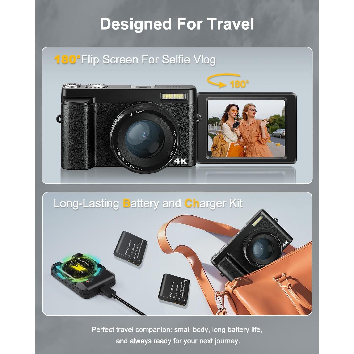 Cámara Digital 4K Camkory J-DC101-AF 48MP Zoom 16X