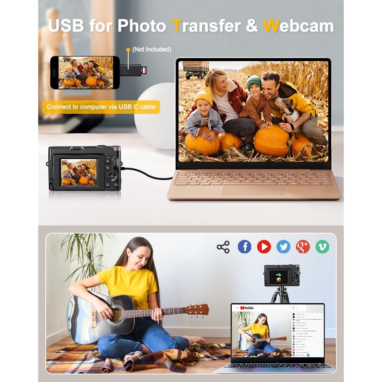 Cámara Digital 4K Camkory J-DC101-AF 48MP Zoom 16X