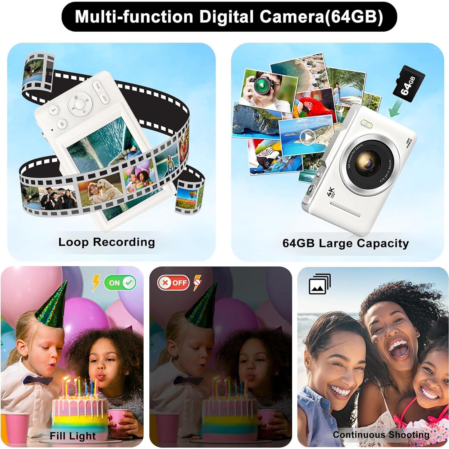 Cámara Digital Compacta Kiisda H16 48MP FHD 1080P con SD 64GB