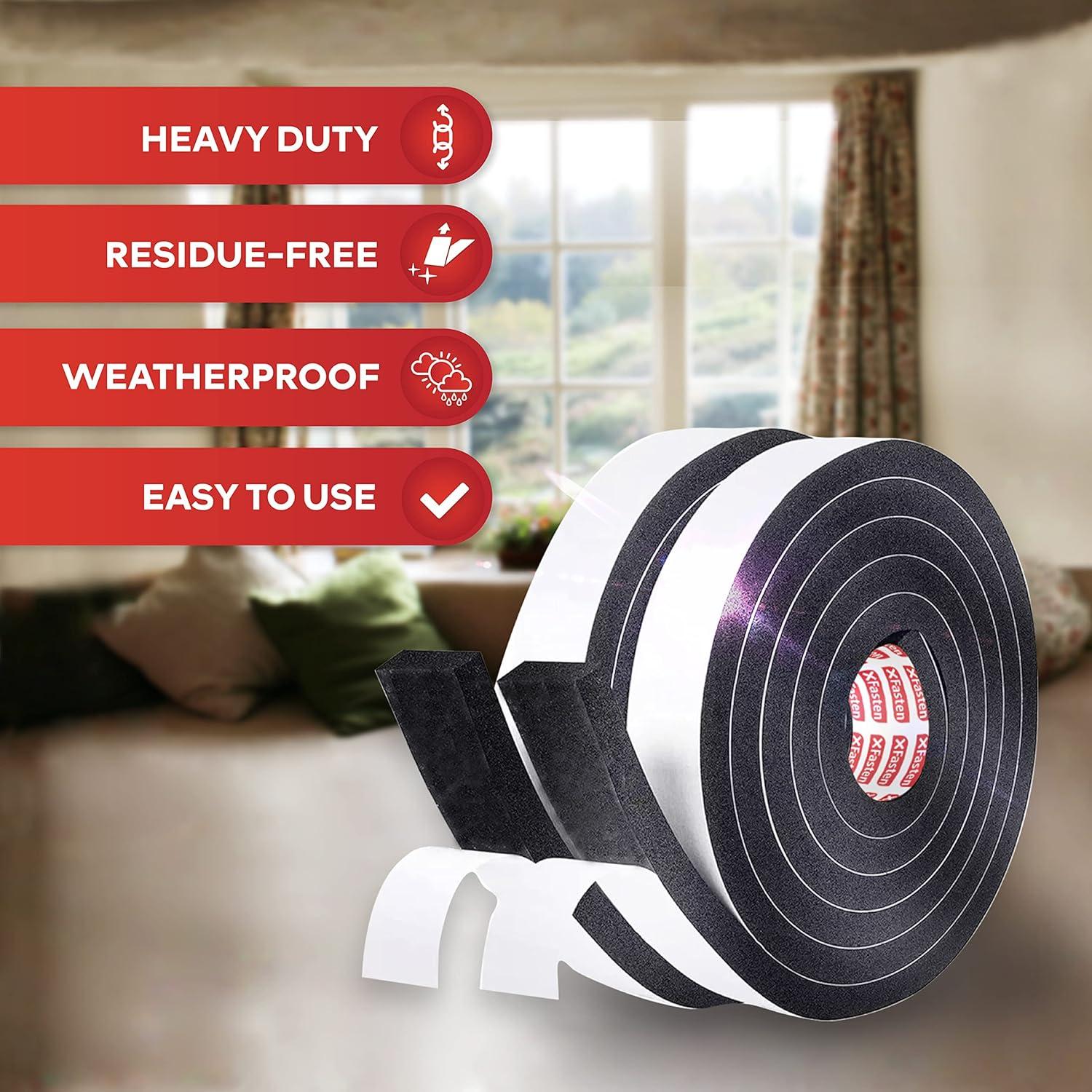 Cinta de Sellado de Espuma Negra XFasten 1.3cm x 6m Paquete 3