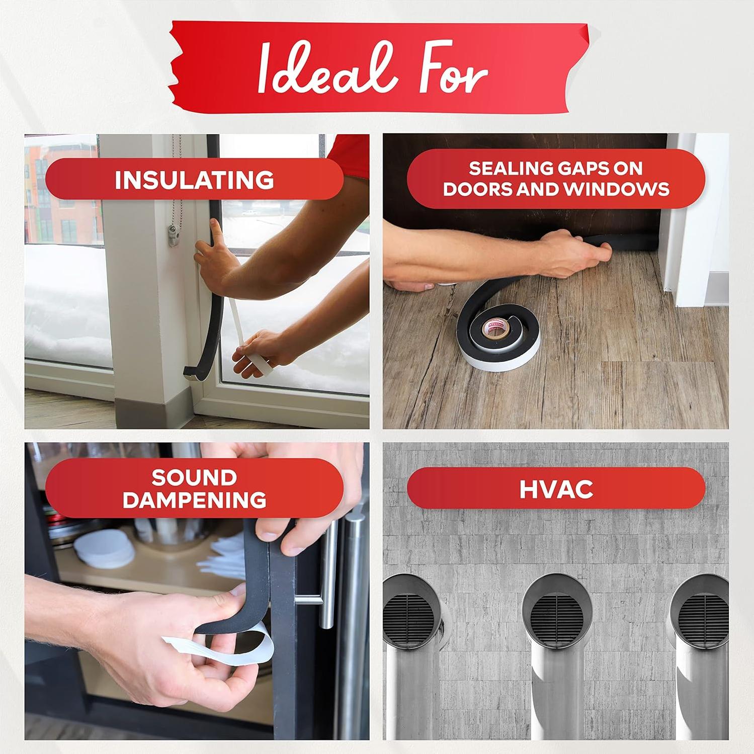 Cinta de Sellado de Espuma Negra XFasten 1.3cm x 6m Paquete 3