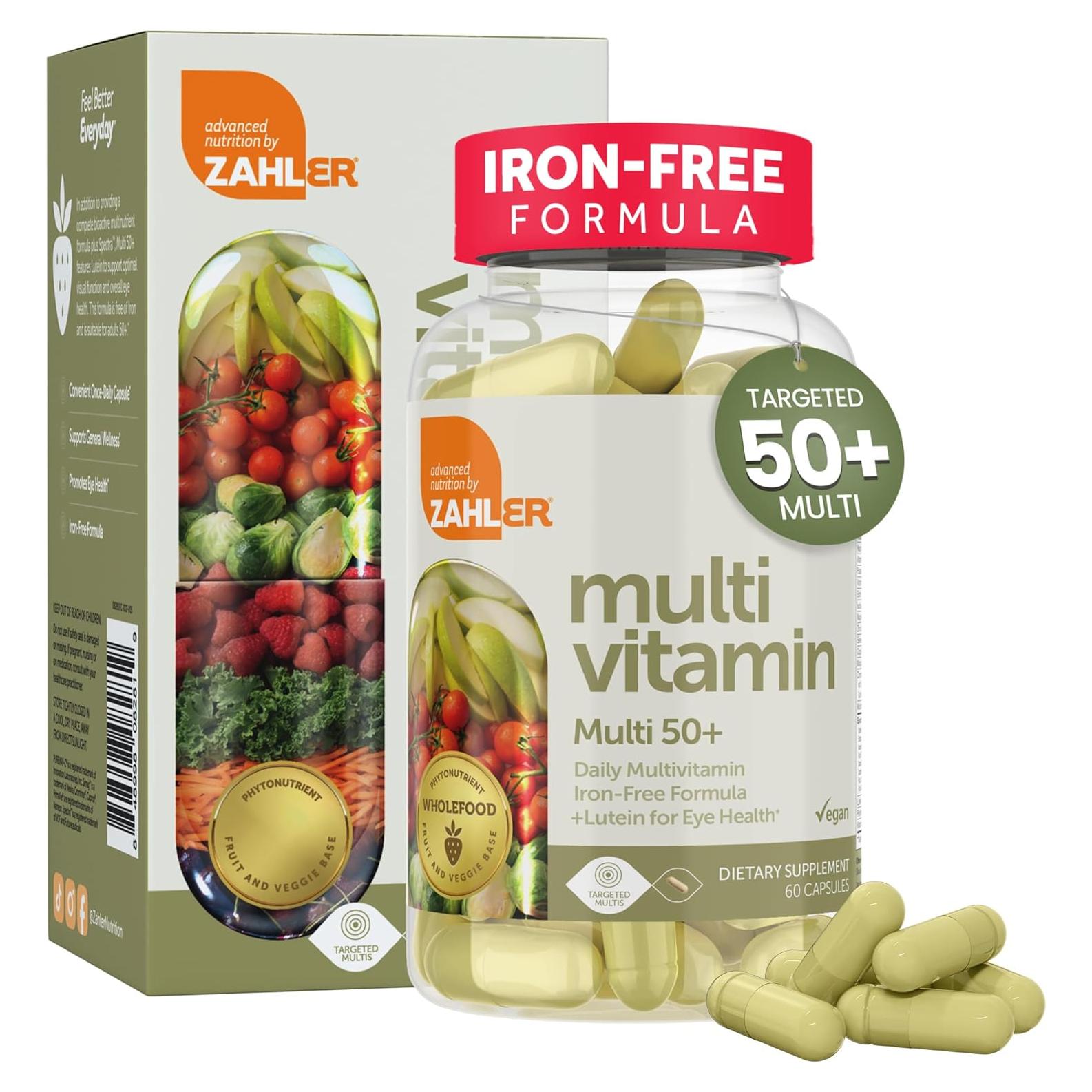 Multivitaminas 50+ Zahler Sin Hierro con Luteína 60 Cápsulas