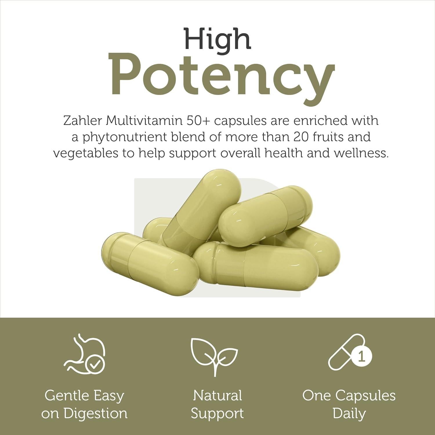 Multivitaminas 50+ Zahler Sin Hierro con Luteína 60 Cápsulas