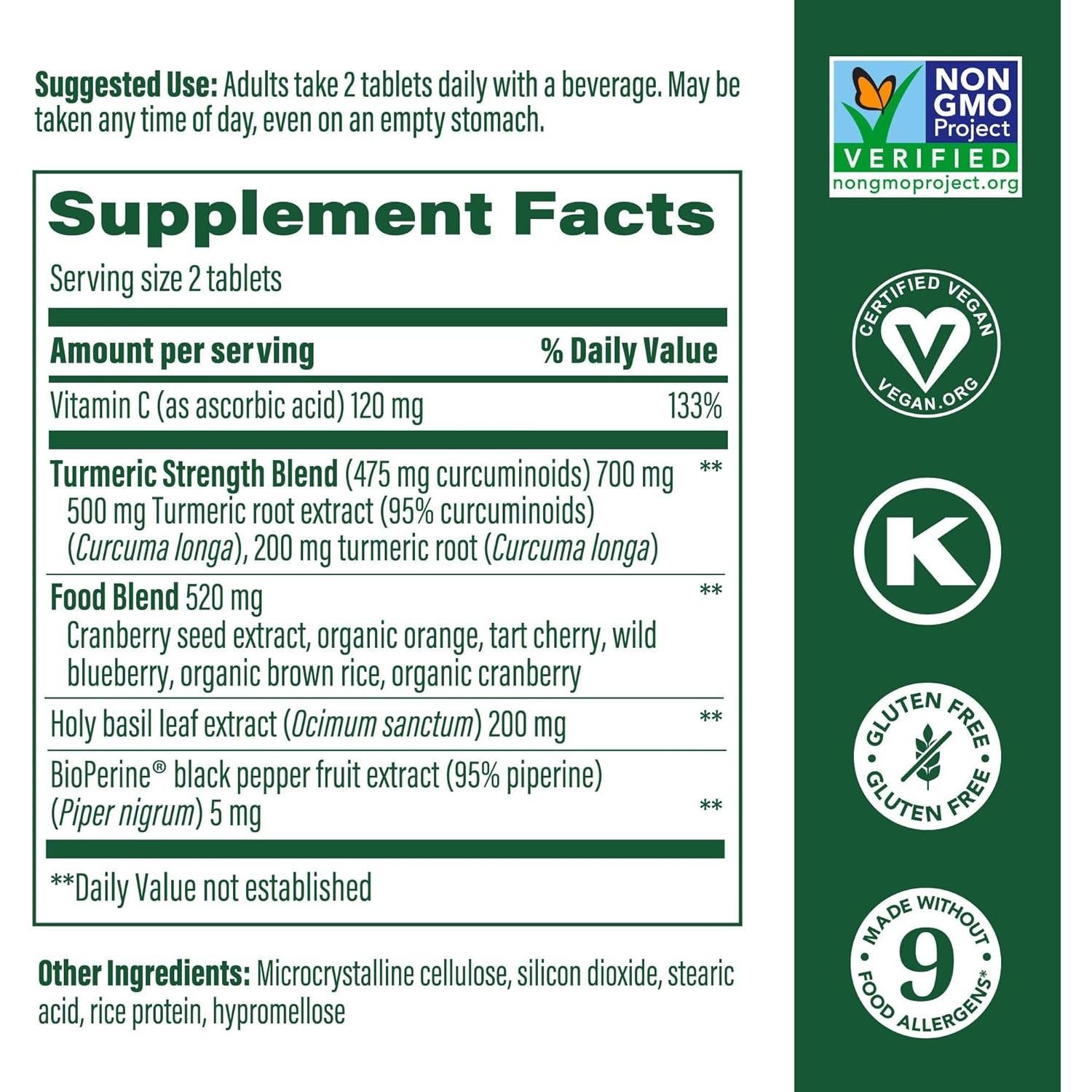Suplemento de Cúrcuma Curcumina MegaFood 475 mg - 60 Tabletas