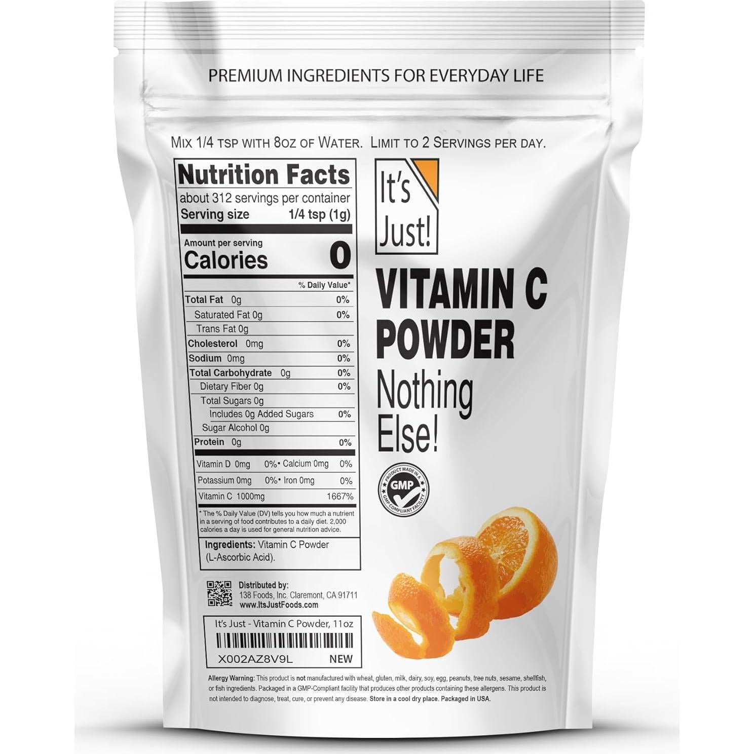 Polvo de Vitamina C 100% Puro 311g - 138 Foods - Soporte Inmunológico