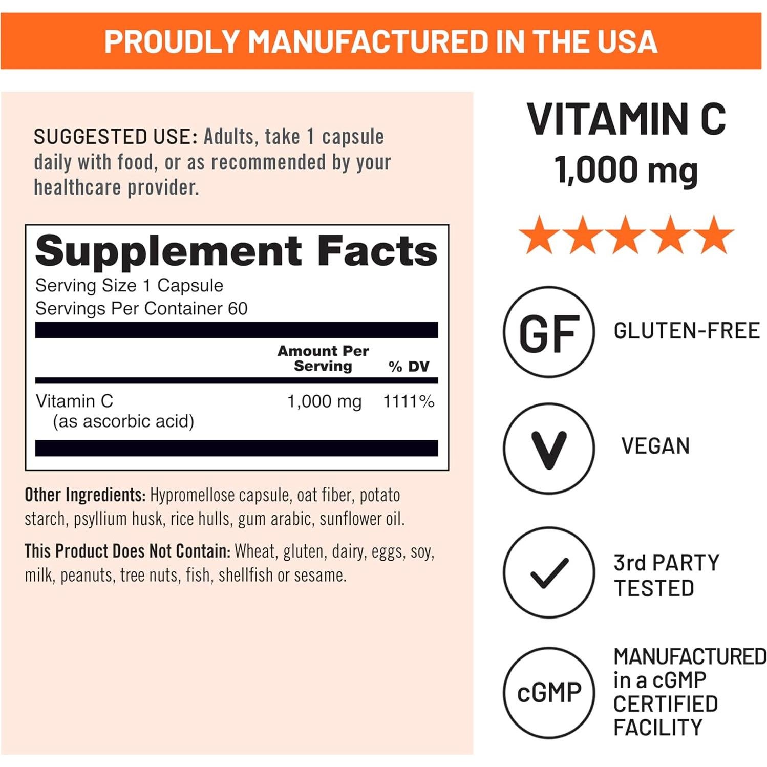 NatureWise Vitamina C 1000mg Vegana - 60 Cápsulas Antioxidantes