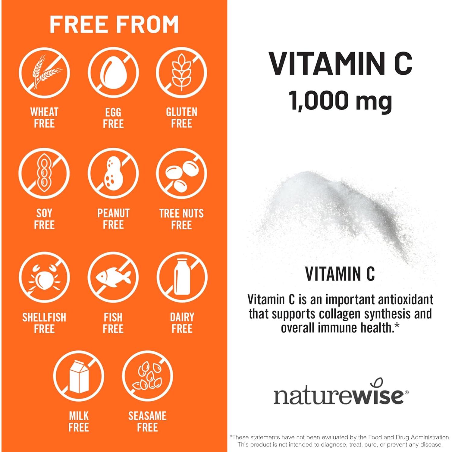 NatureWise Vitamina C 1000mg Vegana - 60 Cápsulas Antioxidantes