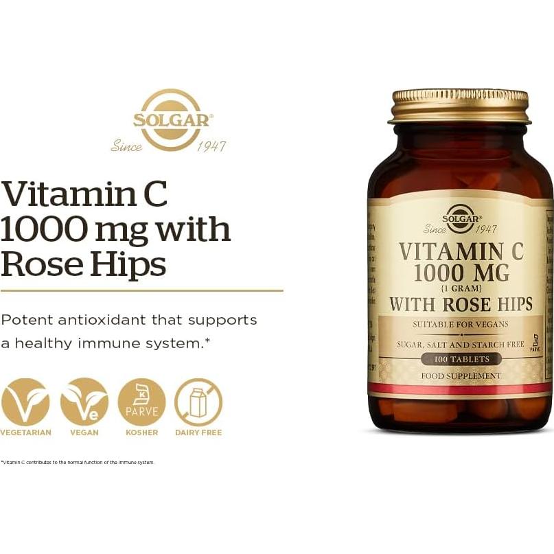 Solgar Vitamina C 1500 mg con Rosa Mosqueta 180 Tabletas - Antioxidante y Soporte Inmunológico