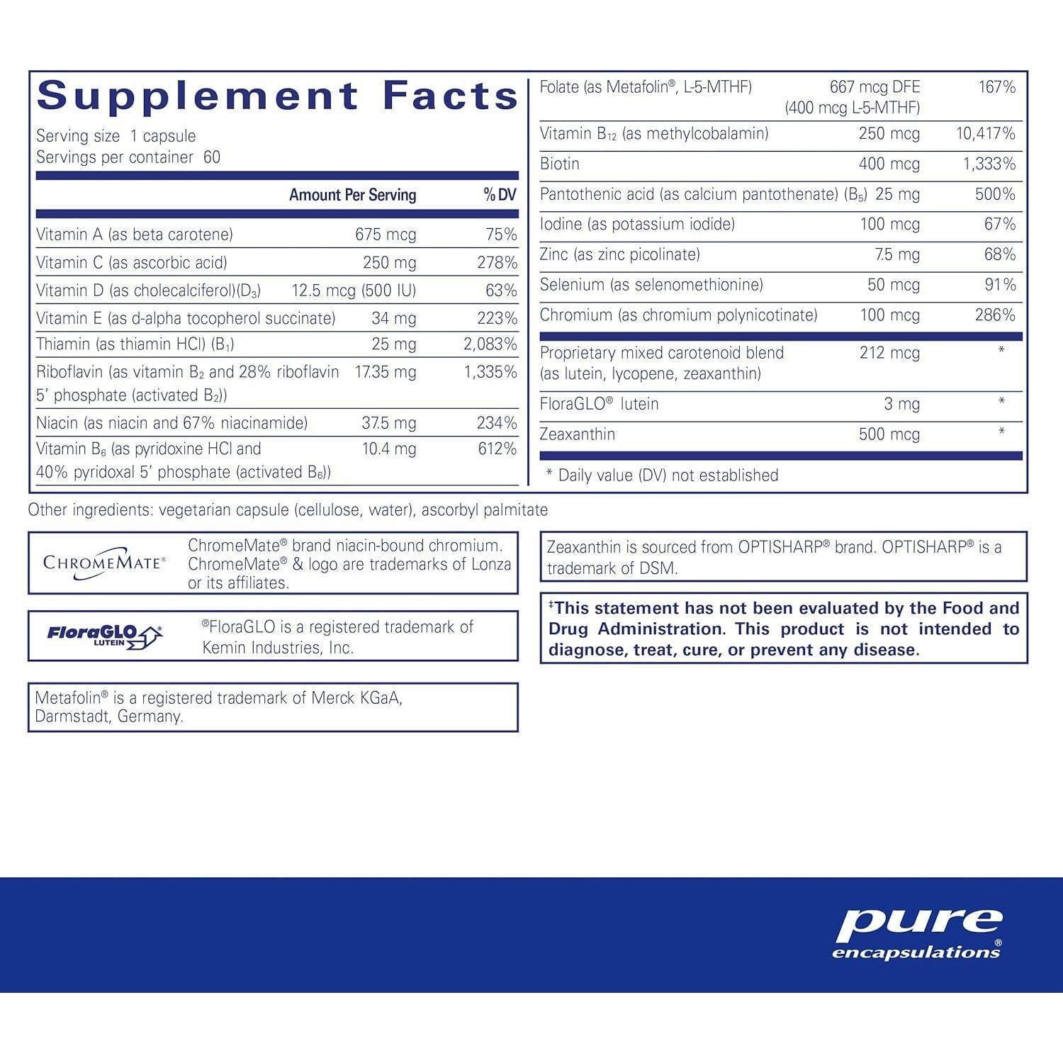 Suplemento Multivitamínico y Mineral Pure Encapsulations 60 Cápsulas