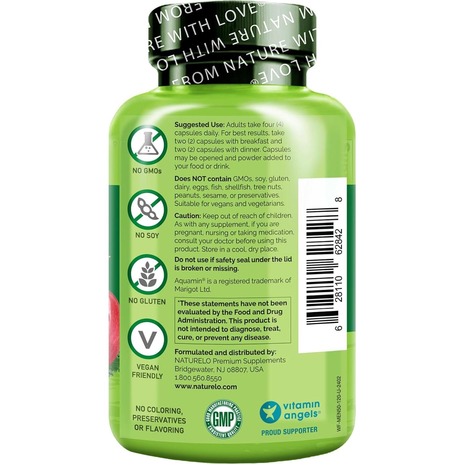Multivitamina NATURELO para Hombres 50+ - 120 Cápsulas Veganas
