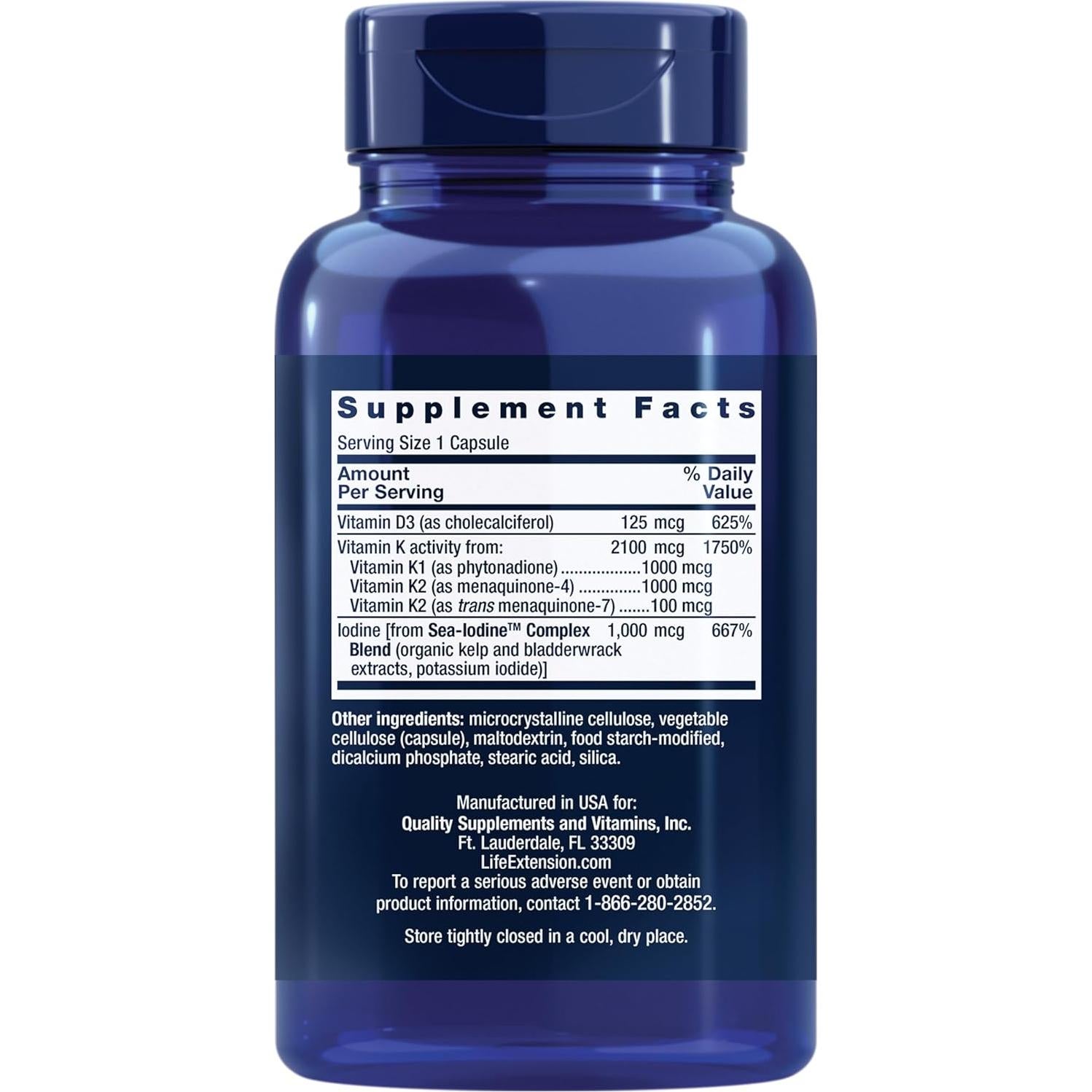 Vitaminas D3 y K1 K2 Life Extension 60 Cápsulas Salud Inmune