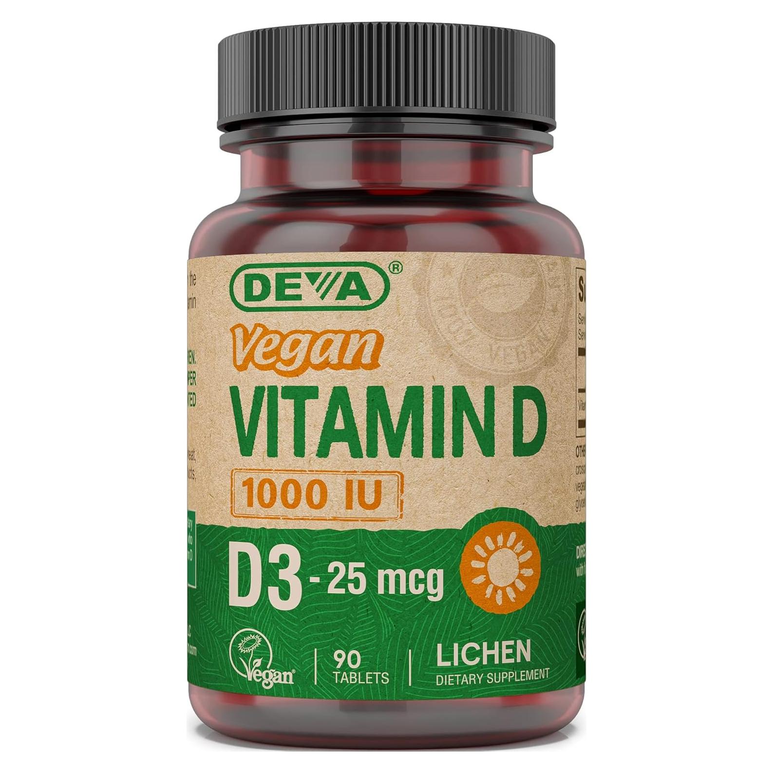Suplemento Vegano Vitamina D3 DEVA 1000 UI 90 Tabletas