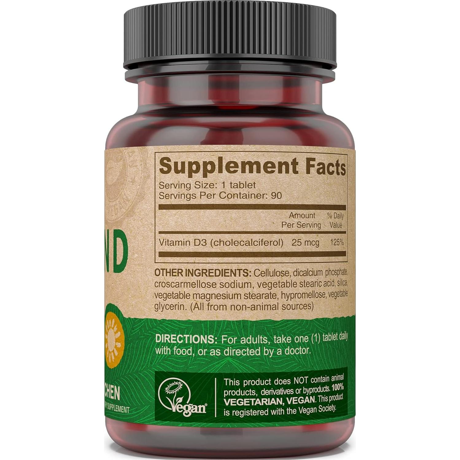 Suplemento Vegano Vitamina D3 DEVA 1000 UI 90 Tabletas