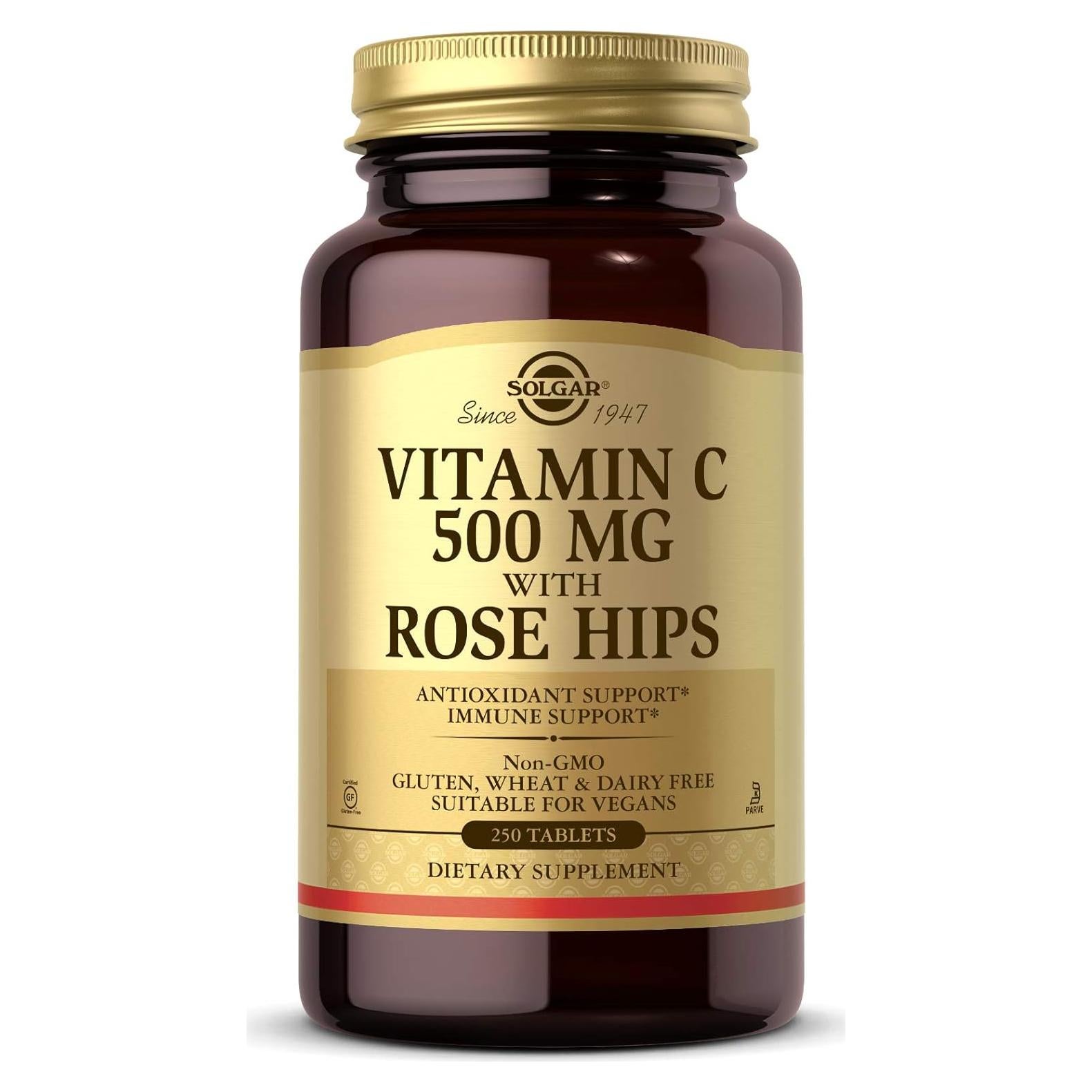 Vitamina C 500 mg Solgar con Rosa Mosqueta - 250 Tabletas