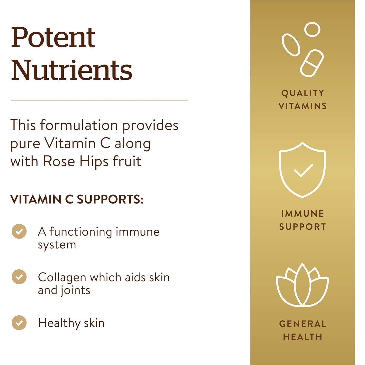 Vitamina C 500 mg Solgar con Rosa Mosqueta - 250 Tabletas