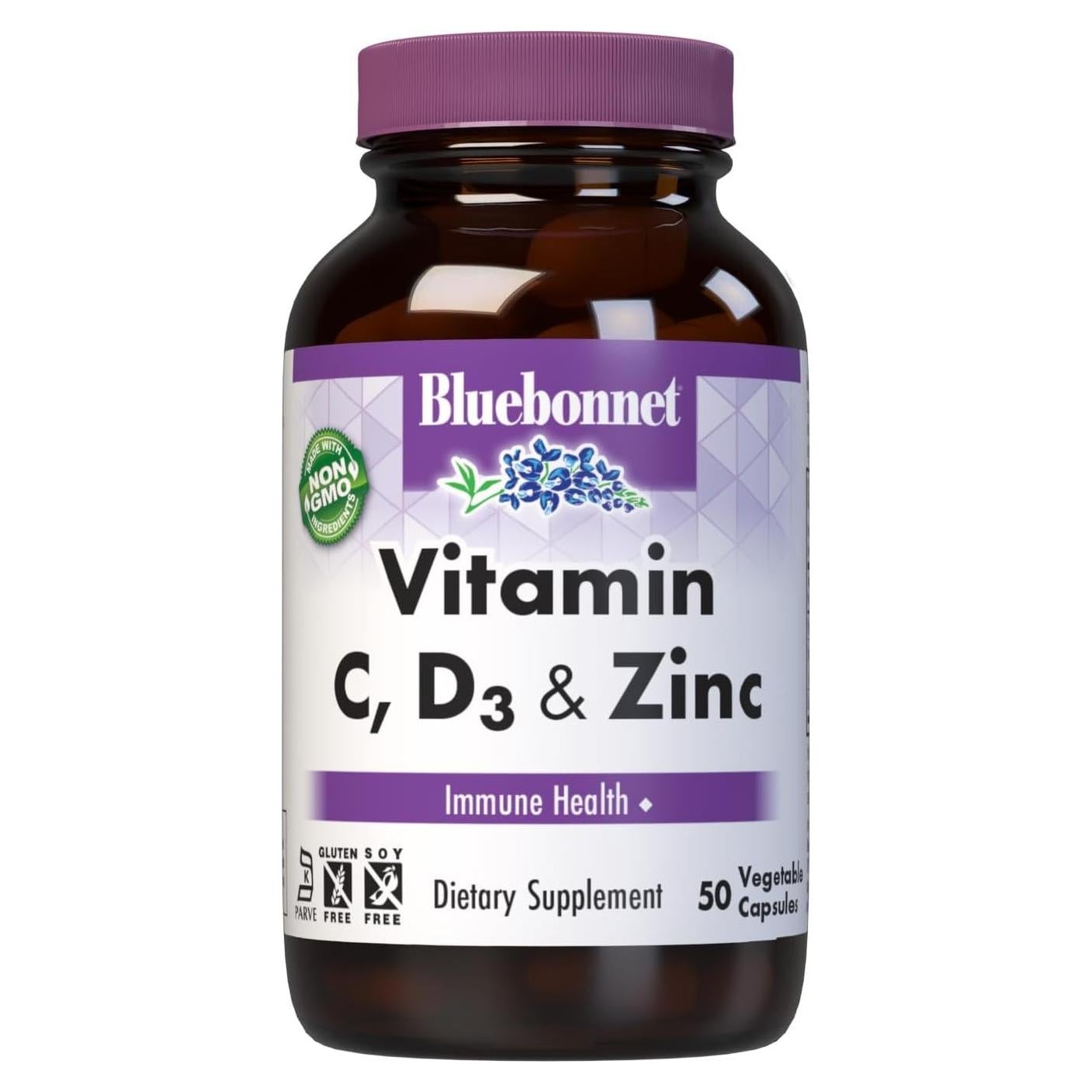 Vitaminas C D3 y Zinc BlueBonnet 50 Cápsulas Vegetales