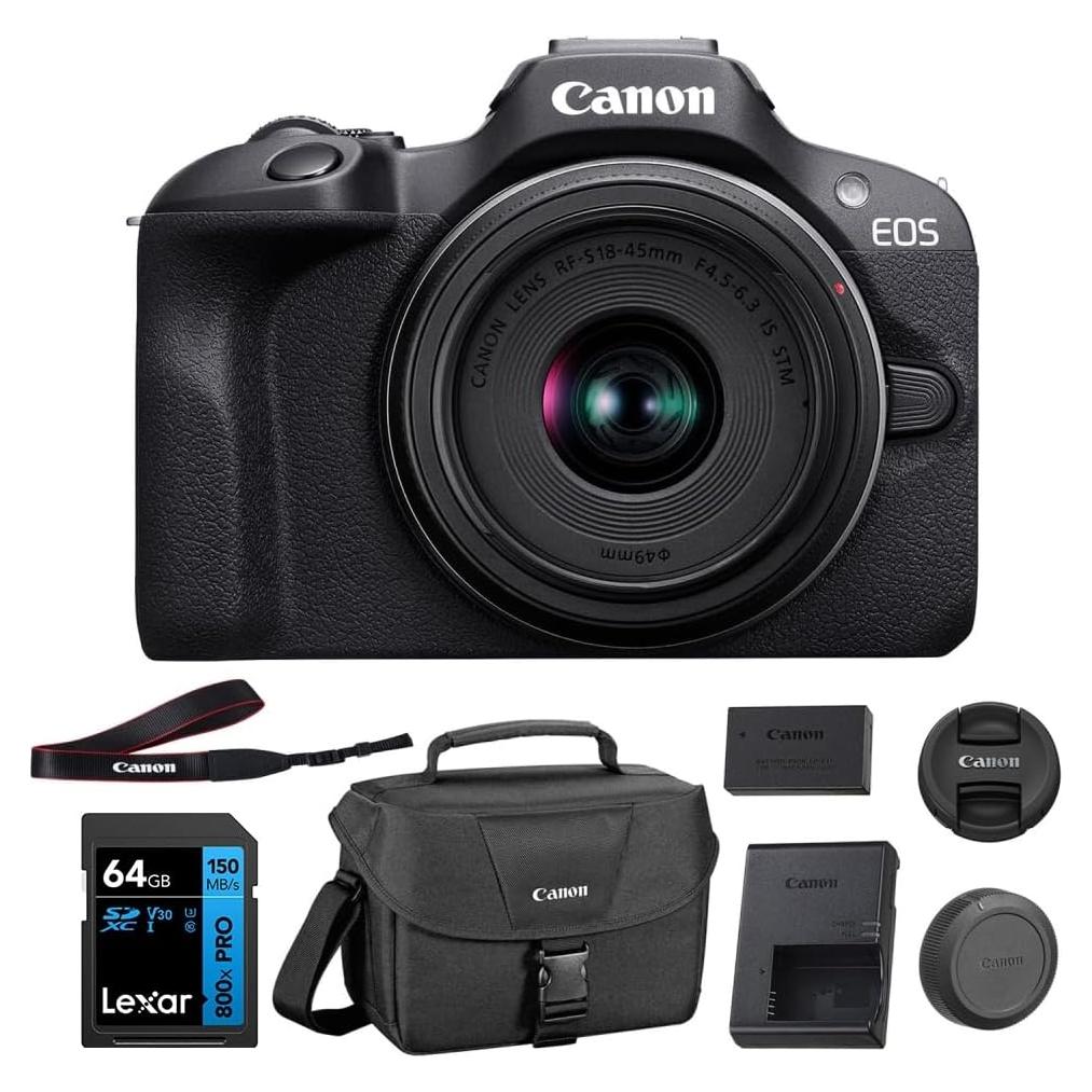 Cámara sin espejo Canon EOS R100 24.1MP 4K con lente RF-S18-45mm