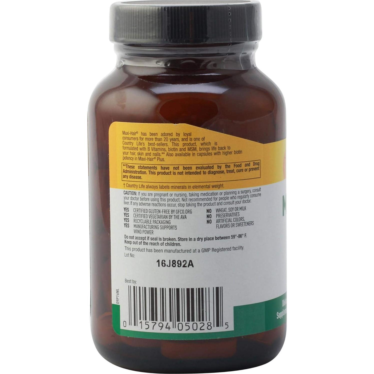 Suplemento Maxi-Hair Country Life 2000mcg Biotina 60 Tabletas