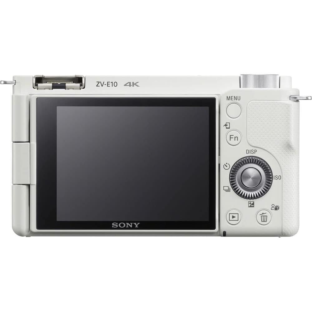 Sony ZV-E10 Vlogging Mirrorless Camera (White) with E PZ 16–50mm Lens (ILCZV-E10L/W) | 24.2 MP APS-C Sensor | 4K Video with 64GB Card, Card Reader, Case, Flex Tripod, Cap Keeper and More