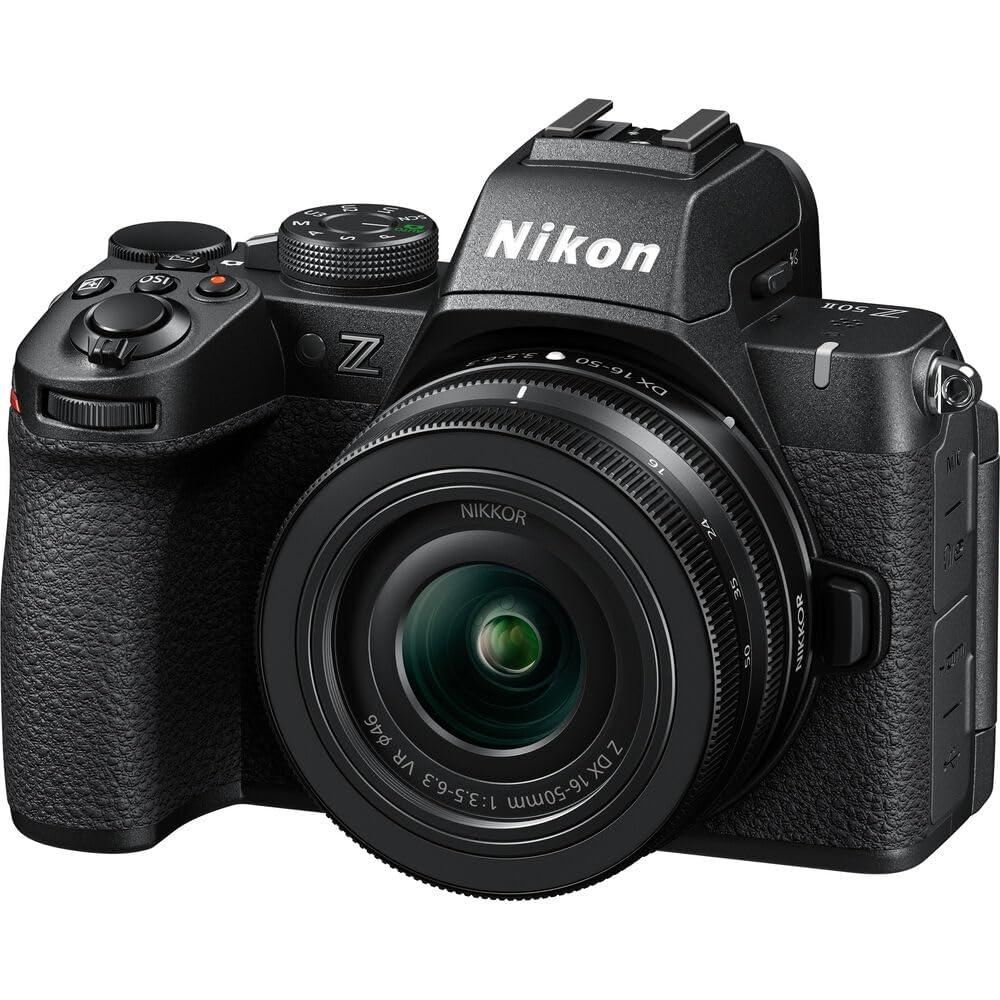 Nikon Z50 II Compact Mirrorless Camera with Nikon NIKKOR Z DX 16-50mm VR Lens (1786) + 64GB Memory Card + Camera Bag + Lens Filter Kit + Tripod + Cleaning Kit + USB-C Cable + More (Renewed)