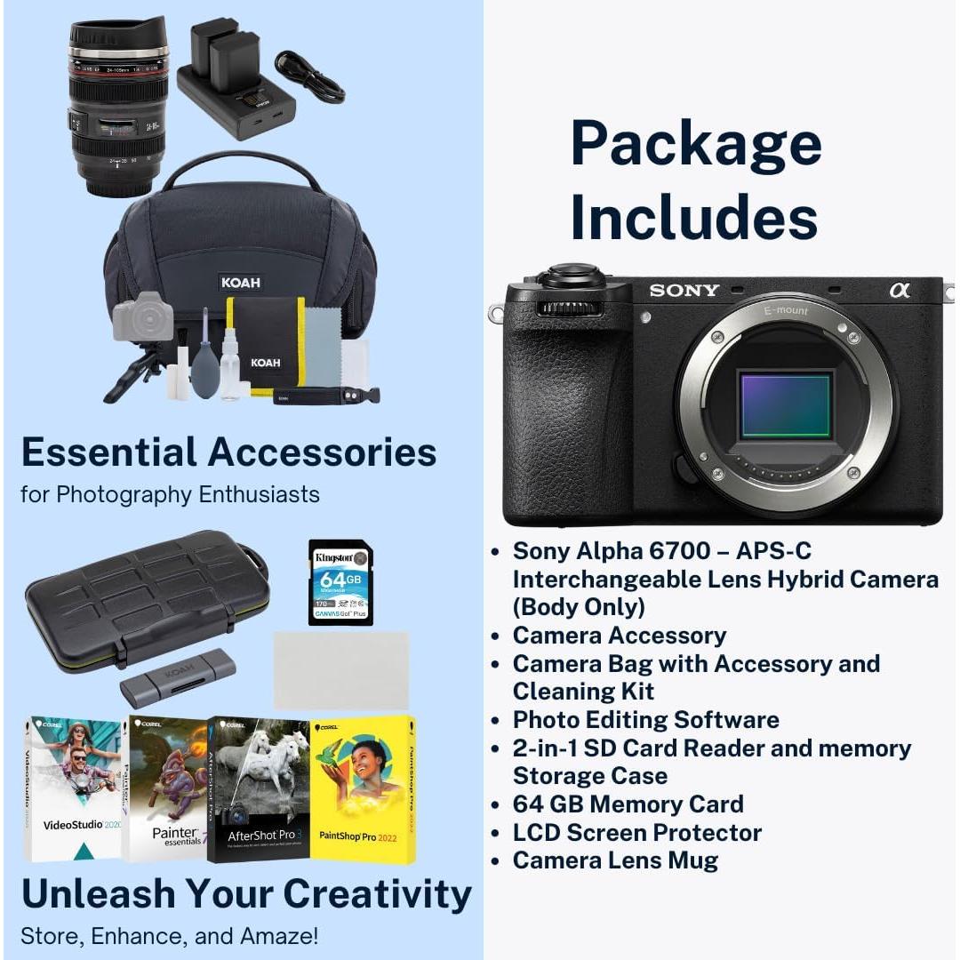 Cámara Híbrida Sony Alpha 6700 APS-C 26MP 4K con Accesorios