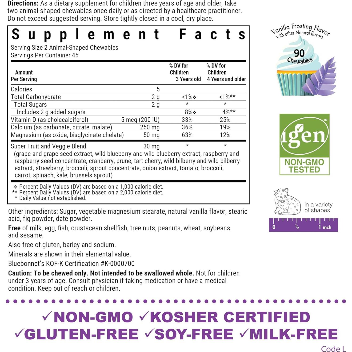 Suplemento Masticable BlueBonnet Calcio Magnesio Vitamina D3 90 Unidades