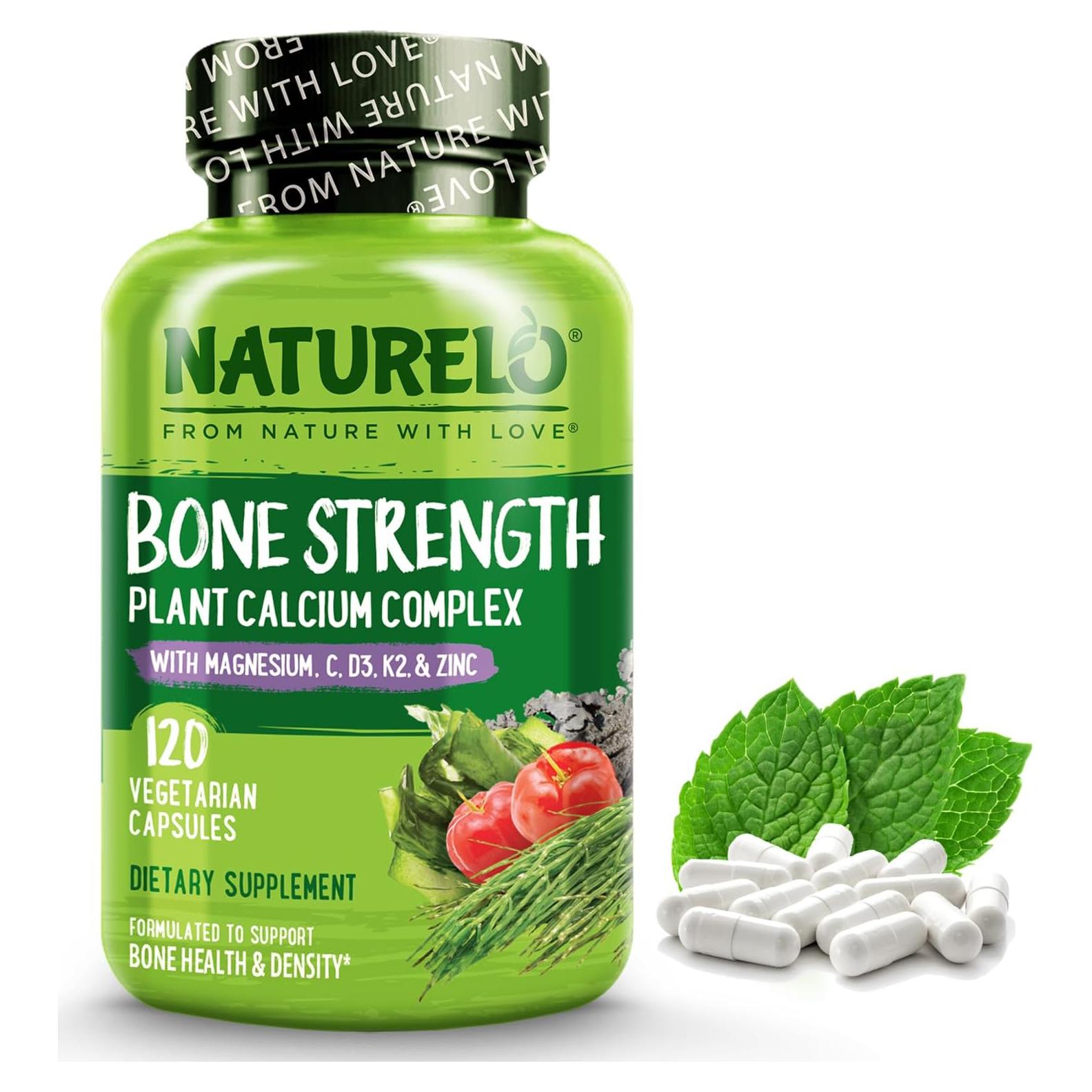 Suplemento de Calcio NATURELO 600mg con Vitamina D3 y K2 - 120 Cápsulas Vegetarianas