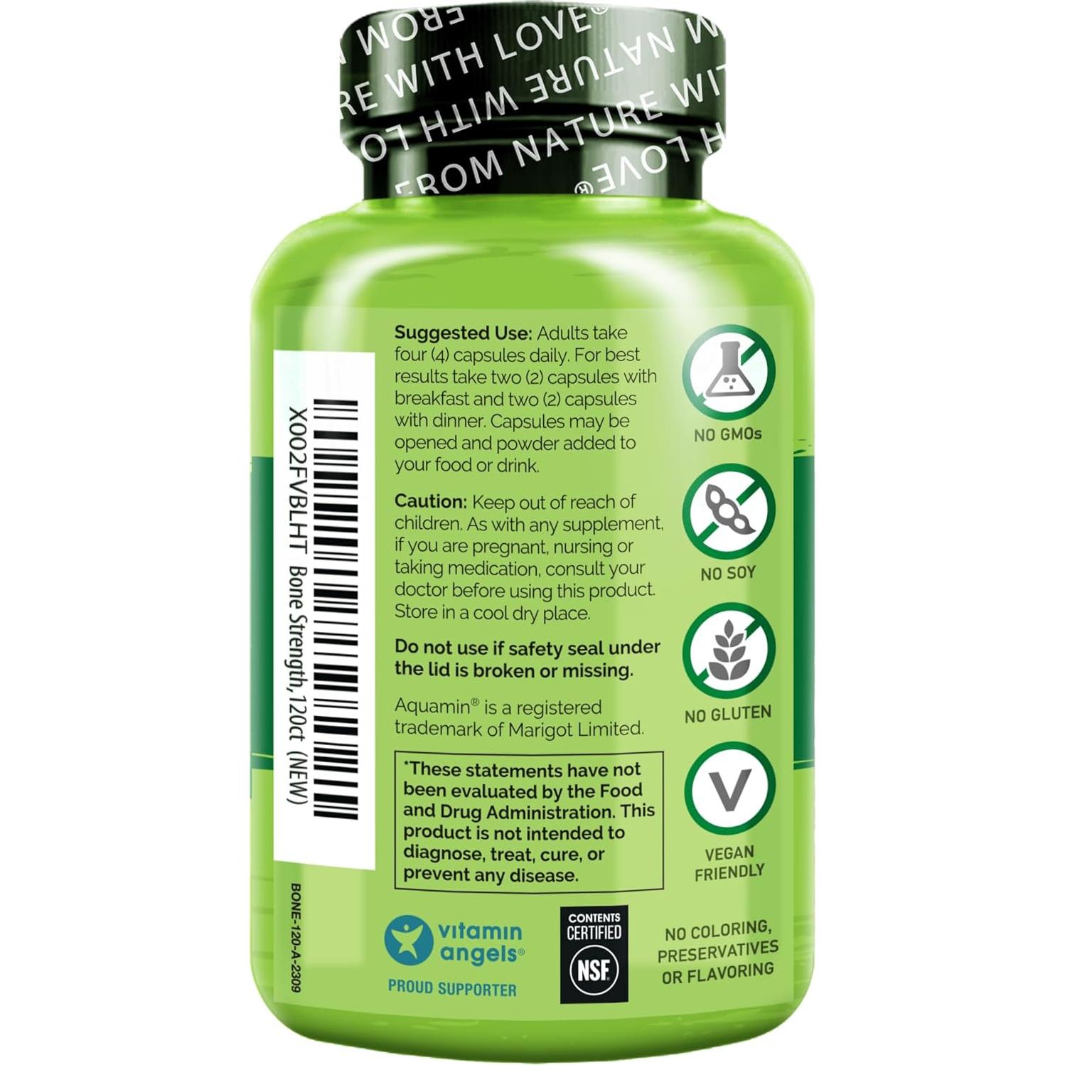 Suplemento de Calcio NATURELO 600mg con Vitamina D3 y K2 - 120 Cápsulas Vegetarianas