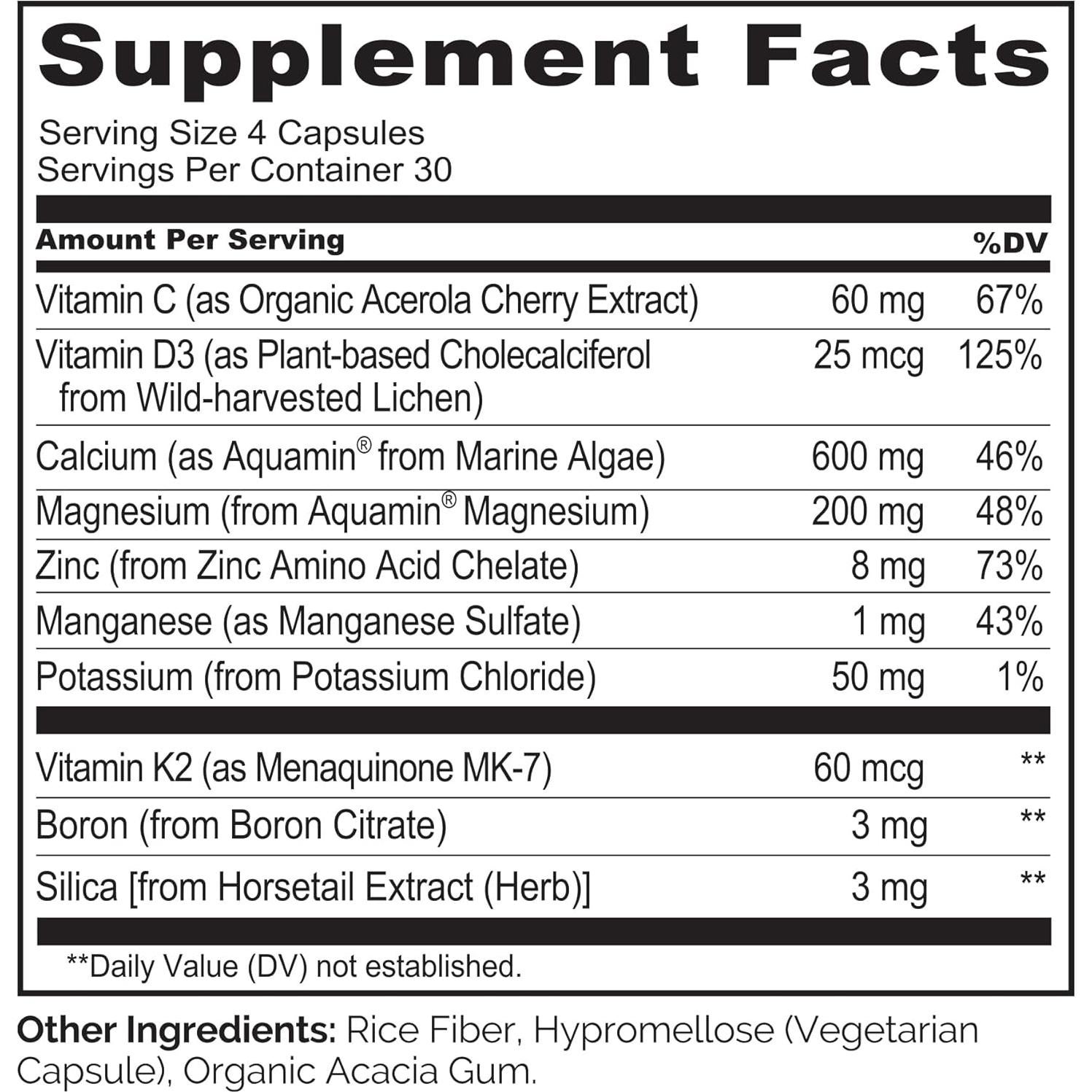 Suplemento de Calcio NATURELO 600mg con Vitamina D3 y K2 - 120 Cápsulas Vegetarianas