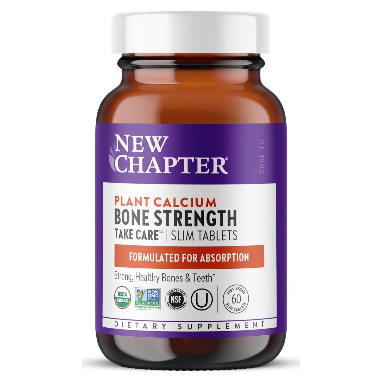 Suplemento de Calcio Orgánico New Chapter 60 Tabletas con Magnesio y Vitamina D3+K2
