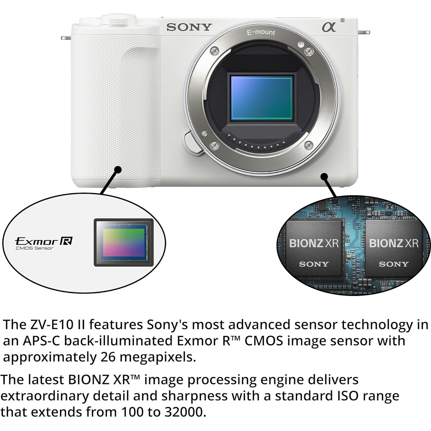 Cámara Sin Espejo Sony ZV-E10 II Blanca + Lente 55-210mm + Accesorios