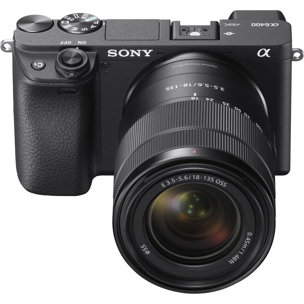 Sony a6400 Mirrorless Camera with 18-135mm Lens with Real-Time Eye Auto Focus, 4K Video (ILCE-6400M/B) + Sony E 55-210mm f/4.5-6.3 OSS Lens + 64GB Memory Card + NP-FW50 Battery + More (Renewed)
