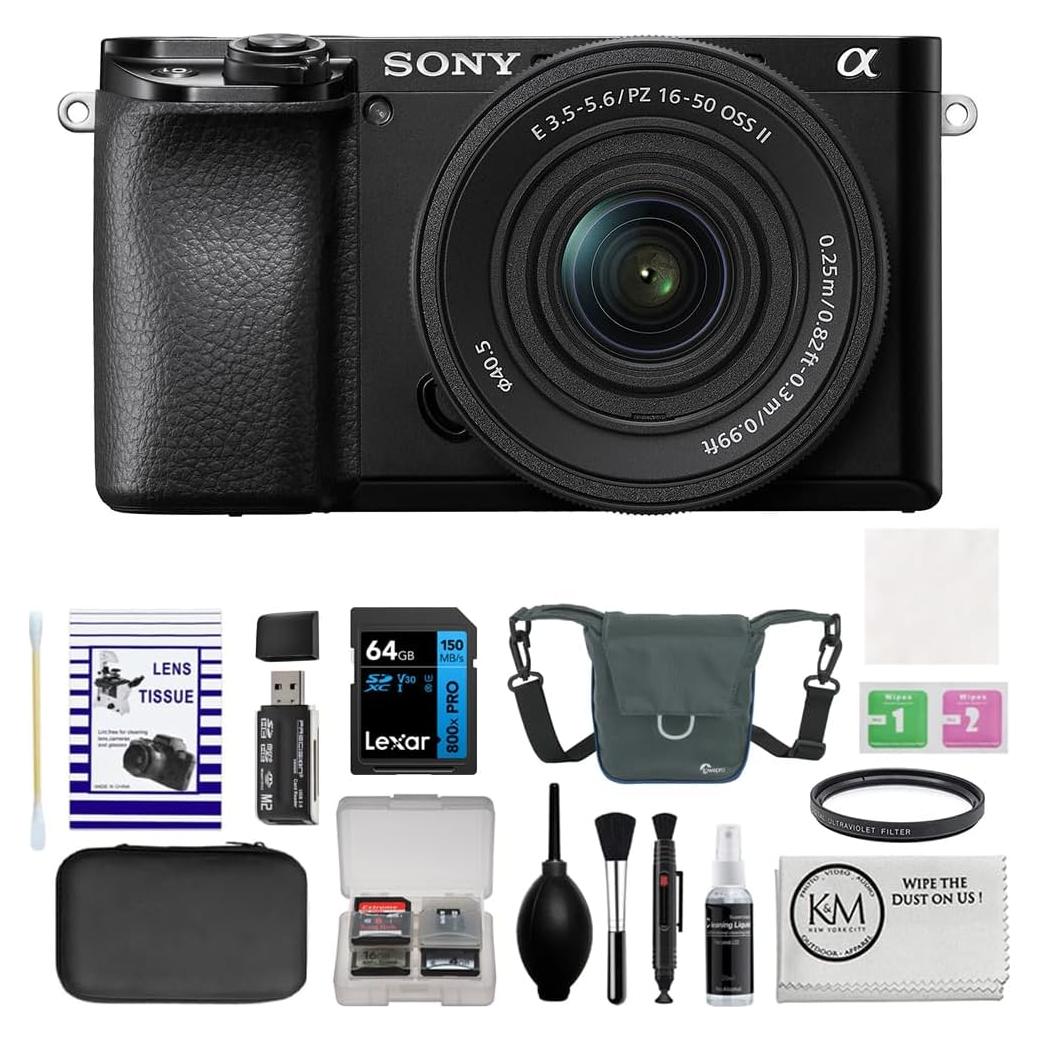 Alpha a6100 Mirrorless Digital Camera with 16-50mm f/3.5-5.6 OSS II Lens Bundle with UV Filter + Memory Card + Card Reader + Memory Case + Cleaning Kit + Camera Bag + Cleaning Cloth (8 Items)