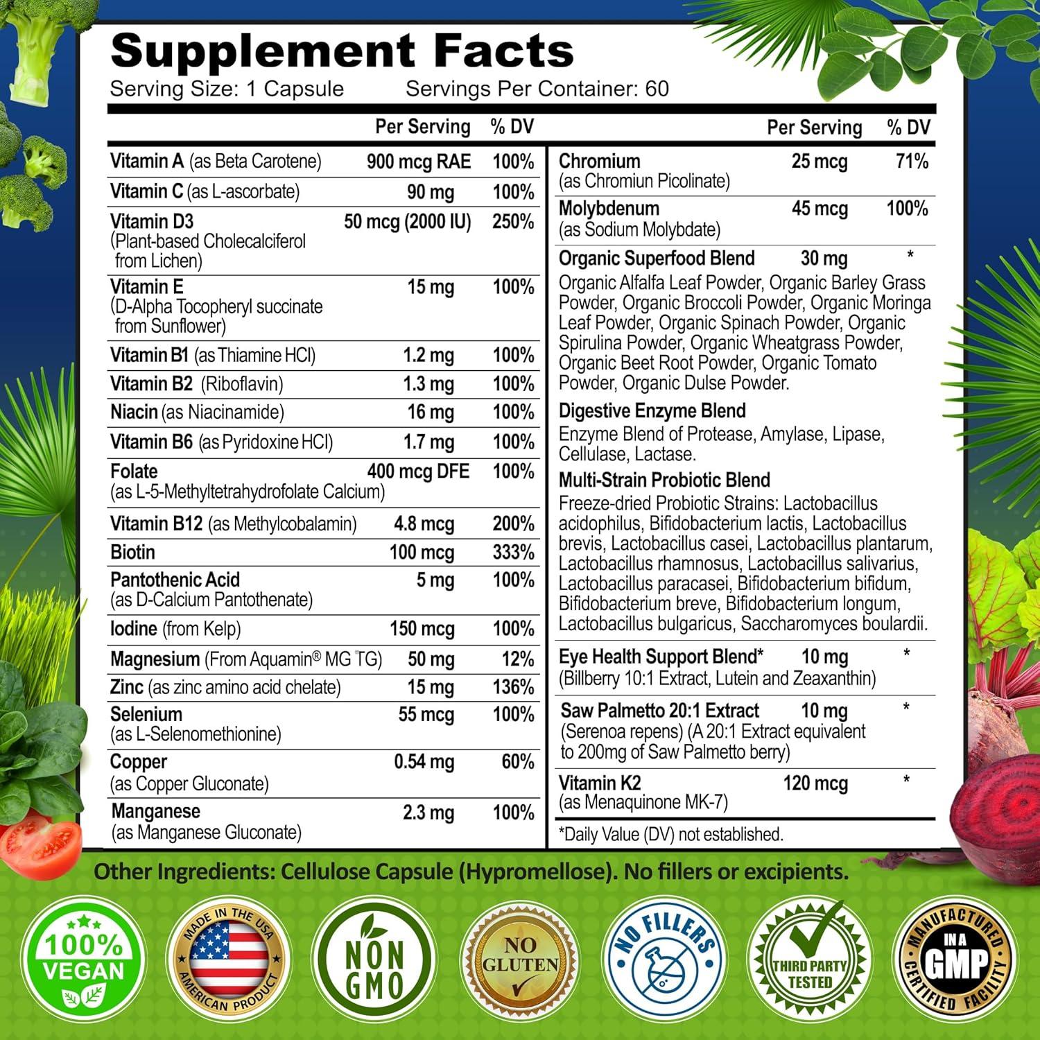 Multivitamina Diaria Vegana para Hombres 50+ - 60 Cápsulas