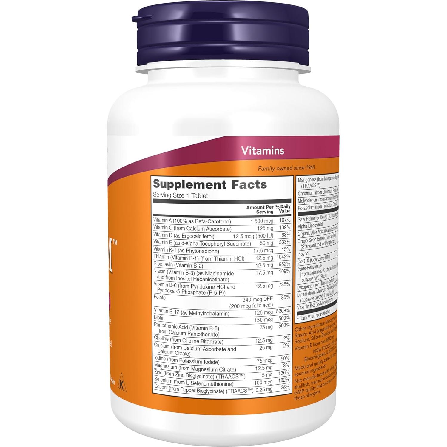 Multivitamina ADAM™ NOW Foods para hombres 60 tabletas