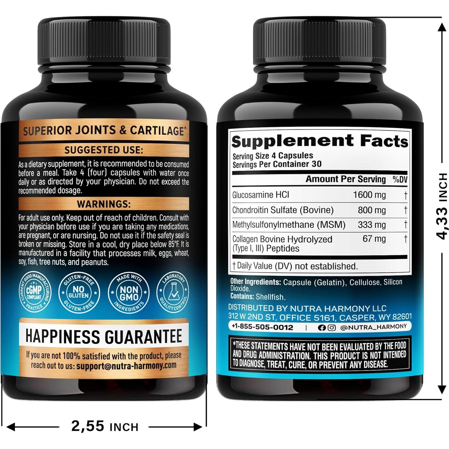 Suplemento Articular Glucosamina Condroitina NUTRA HARMONY 120 Cápsulas