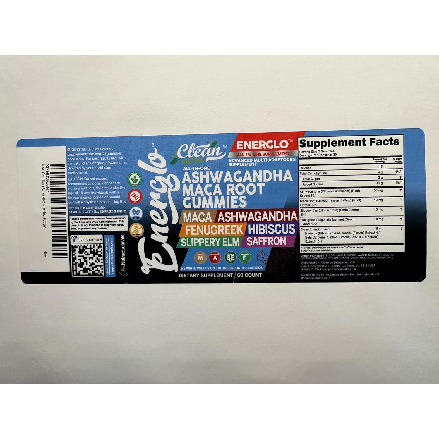 Gomitas de Ashwagandha y Maca Clean Nutra 45g Sabor Durazno